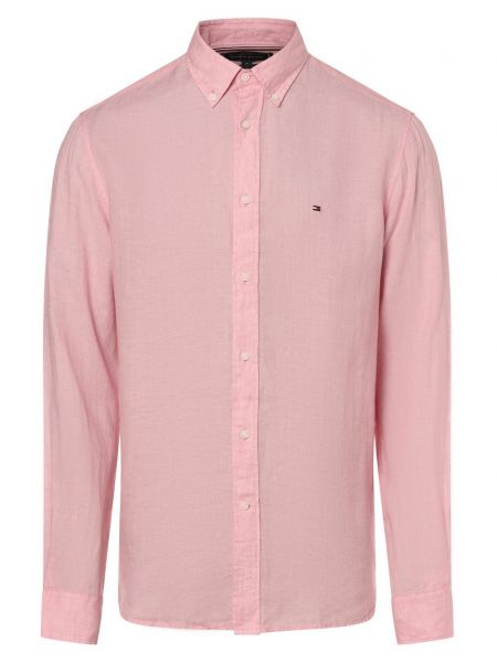 Lniana koszula na guziki puchowa Tommy Hilfiger różowa