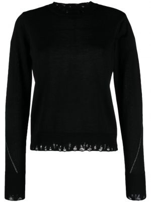 Sweter wełniany z przetarciami z wełny merino Thom Krom czarny