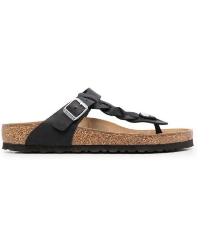 Pletené kožené sandále Birkenstock čierna