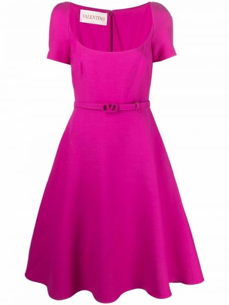 Vlněné mini šaty na zip s krátkými rukávy Valentino - růžová