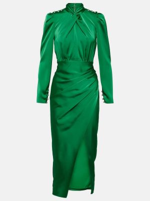 Satynowa sukienka midi drapowana Self-portrait zielona