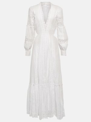 Bavlněné dlouhé šaty s výšivkou Loveshackfancy bílé