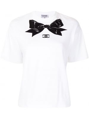 Camiseta con lazo con estampado Chanel Pre-owned blanco