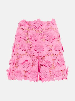 Kratke hlače s cvetličnim vzorcem s čipko Oscar De La Renta roza