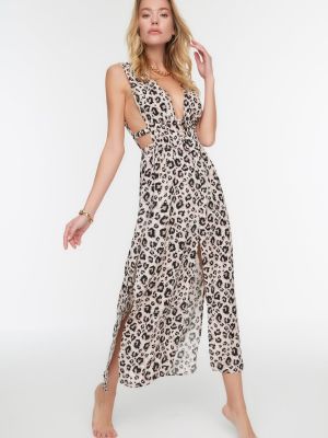 Rochie lunga cu imagine cu imprimeu animal print împletită Trendyol