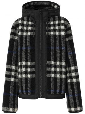 Hette sjekket fleece lang jakke Burberry hvit