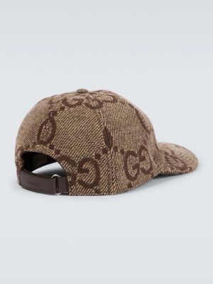 Cappello con visiera di lana in tessuto jacquard Gucci marrone
