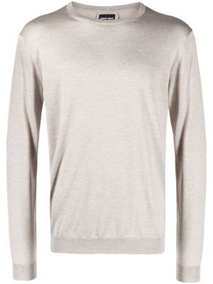 Bavlněný hedvábný svetr s kulatým výstřihem Giorgio Armani šedý
