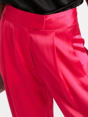 Relaxed fit svilene hlače z visokim pasom The Sei roza