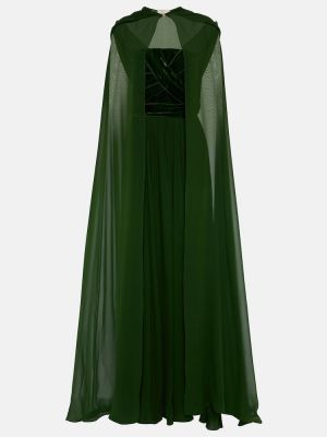 Кадифена копринена макси рокля Elie Saab зелено