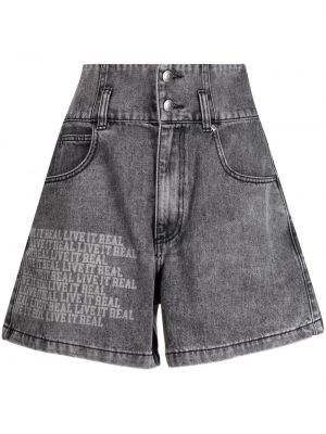 Shorts en jean taille haute avec imprimé slogan à imprimé Izzue gris