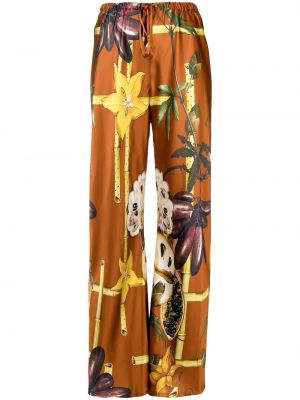 Květinové saténové volné kalhoty Camilla - oranžová