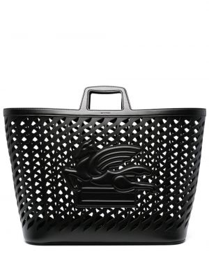 Usnjena nakupovalna torba Etro črna