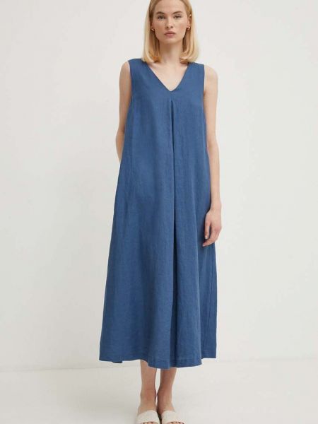 Lniana sukienka długa United Colors Of Benetton niebieska