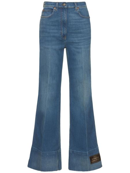Bavlněné džíny s vysokým pasem Gucci modré