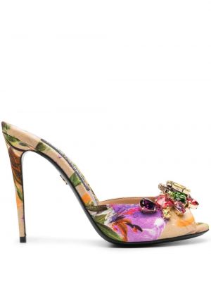 Papuci tip mules cu imagine Dolce & Gabbana portocaliu