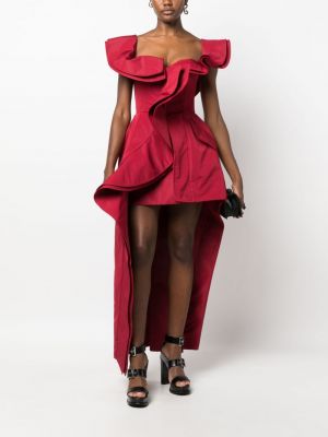 Sukienka koktajlowa z falbankami Alexander Mcqueen czerwona