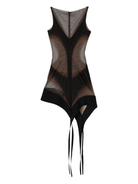 Asymetrické koktejlové šaty se síťovinou Mugler černé