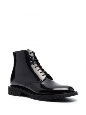 Nėriniuotos iš natūralios odos guminiai batai su raišteliais Saint Laurent juoda