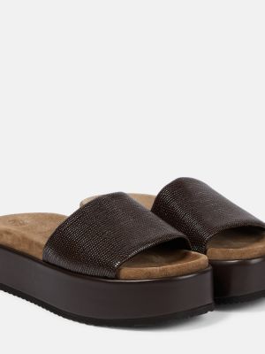Kožené sandály na platformě Brunello Cucinelli hnědé