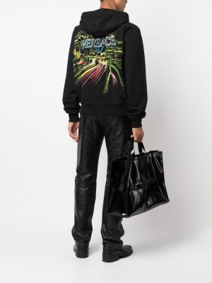 Siuvinėtas džemperis su gobtuvu su užtrauktuku Versace juoda
