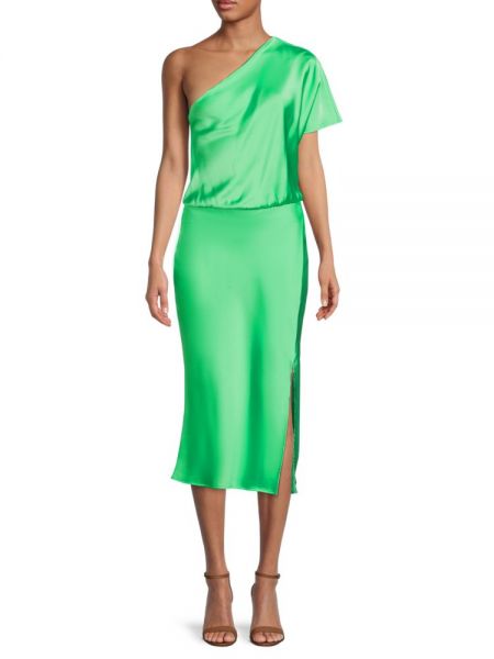 Атласное платье на одно плечо Renee C. зеленое