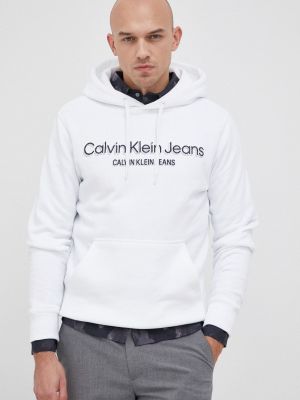 Bluza z nadrukiem z printem z kapturem Calvin Klein Jeans, biały