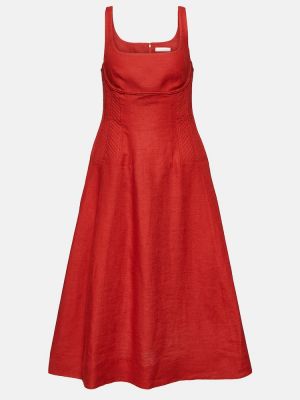 Lniana sukienka midi Chloã© czerwona
