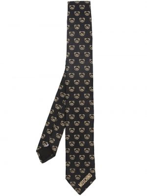 Svilena kravata z vezenjem Moschino črna