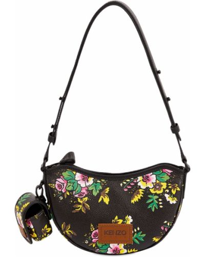 Kvetinová kožená kabelka z ekologickej kože Kenzo Paris čierna