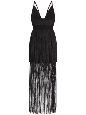 Dlouhé šaty s třásněmi Hervé Léger černé