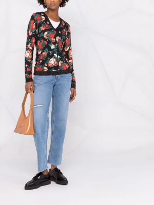 Džemperis ar ziediem ar apdruku ar v veida izgriezumu Liu Jo melns