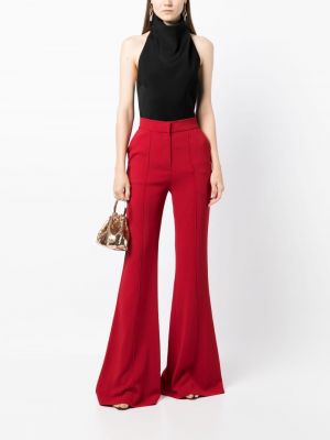 Pantalon taille haute large en crêpe Elie Saab rouge