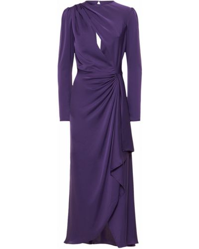 Drapované saténové midi šaty Costarellos fialová
