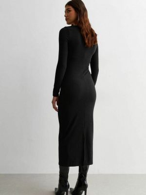 Длинное платье с v-образным вырезом с длинным рукавом New Look черное