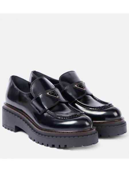 Skinn loafers Prada svart