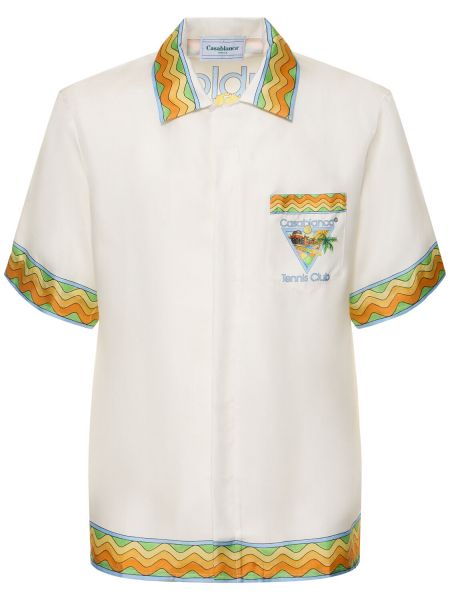 Svilena srajca s potiskom Casablanca bela