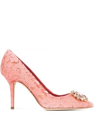 Calzado con tacón con apliques de encaje Dolce & Gabbana rosa