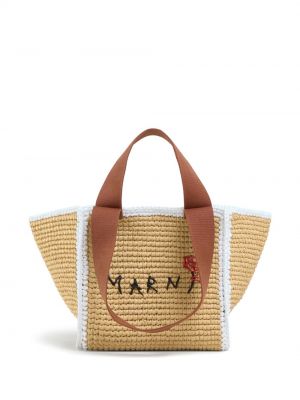 Pletená nákupná taška s výšivkou Marni béžová