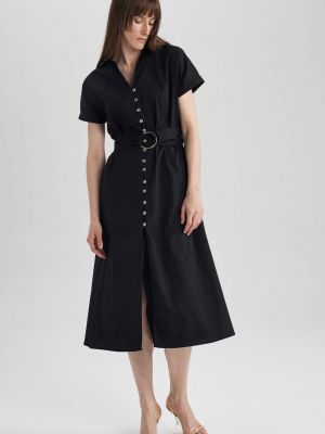 Pletené midi šaty s krátkymi rukávmi Defacto čierna
