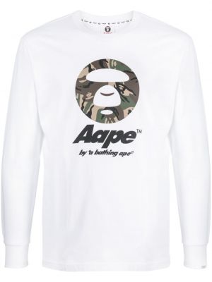 T-shirt con stampa a maniche lunghe Aape By *a Bathing Ape® bianco