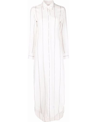Svītrainas lina kleita Thom Browne balts