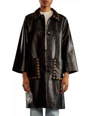 Пальто из искусственной кожи с заклепками Cynthia Rowley черный