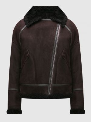 Замшева шкіряна куртка з хутром Yves Salomon коричнева