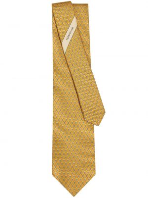 Raštuotas šilkinis kaklaraištis Ferragamo geltona