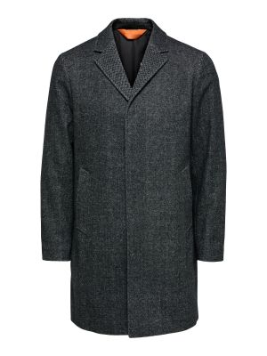 Vlnený priliehavý zimný kabát Selected Homme sivá
