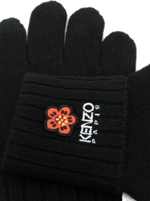 Rękawiczki wełniane w kwiatki Kenzo czarne