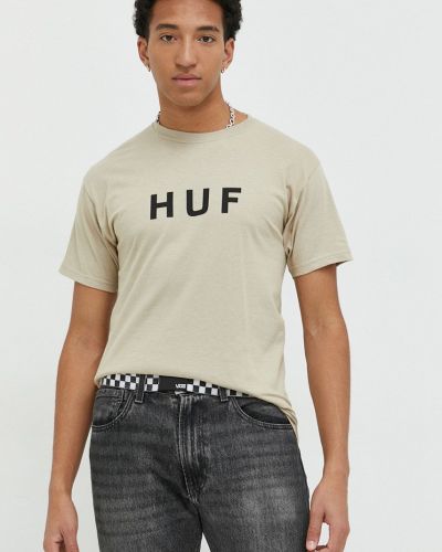 Памучна тениска с дълъг ръкав с принт Huf бежово