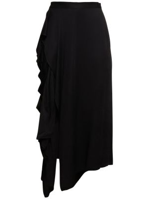 Asymetrické saténové midi sukně s volány Yohji Yamamoto černé
