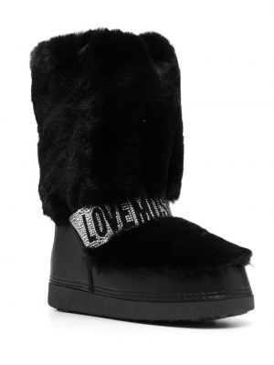 Křišťálové kotníkové boty s kožíškem Love Moschino černé